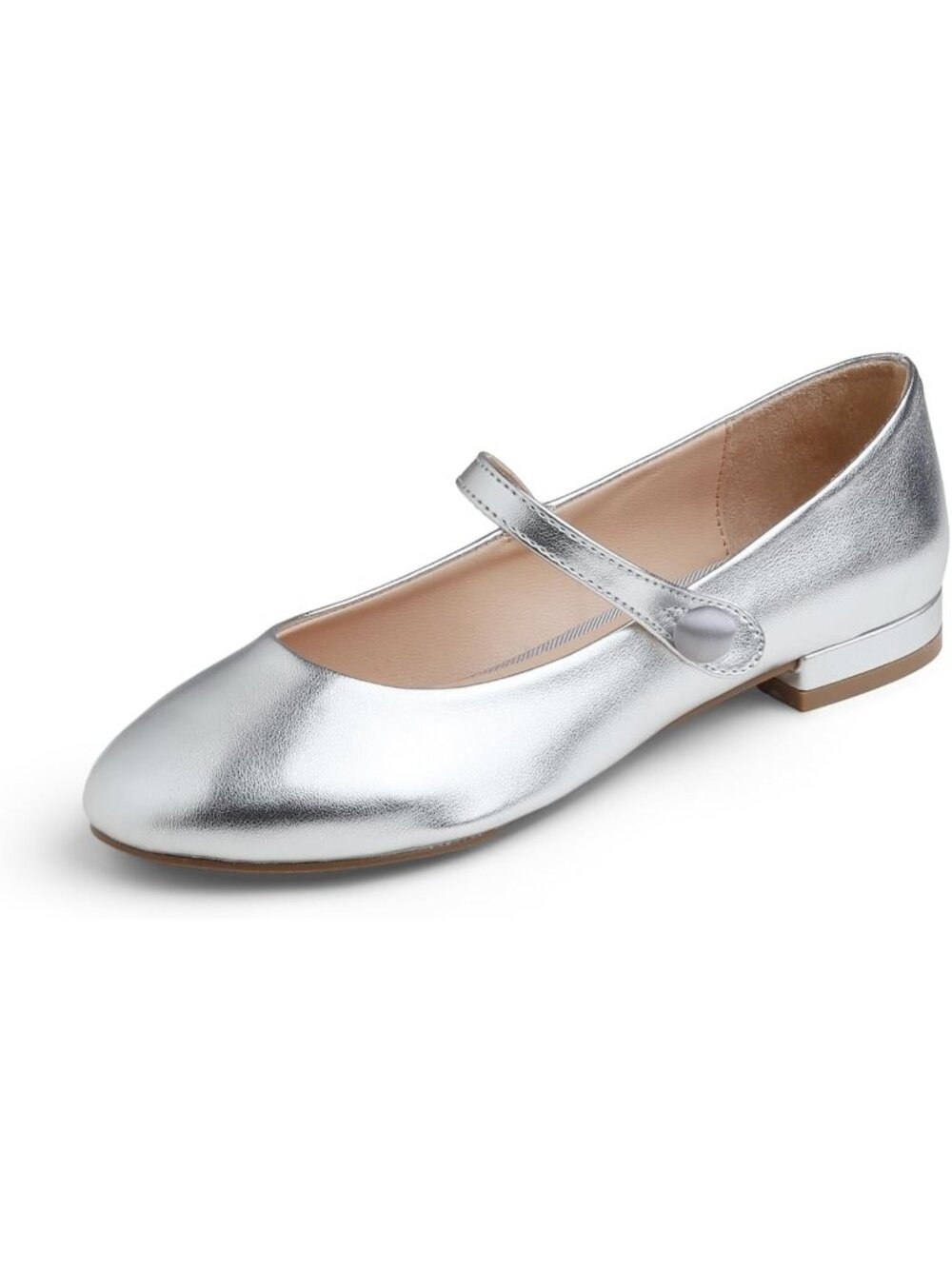 Women's Mary Jane Fashion Round Toe Easy Buckle Slip On Flat Heel Ballet Silver